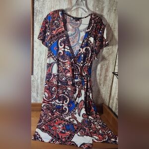Paisley Wrap Dress in Red and Blue